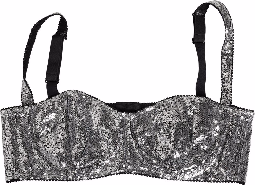 Dolce & Gabbana Silver Sequined Nyon Balconnet Bra Underwear