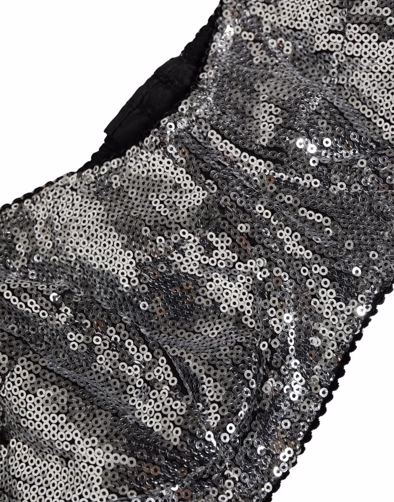 Dolce & Gabbana Silver Sequined Nyon Balconnet Bra Underwear