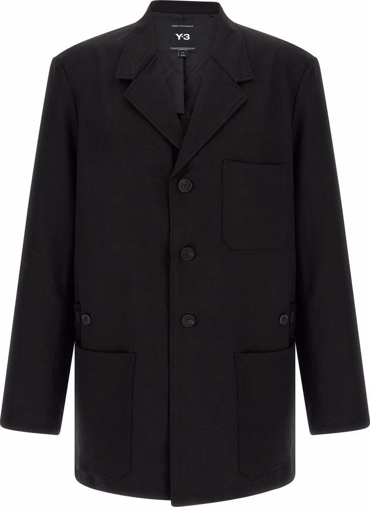 Y-3 Black Wool Full-Length Jacket