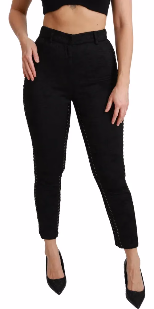 Dolce & Gabbana Black Brocade Skinny High Waist Pants