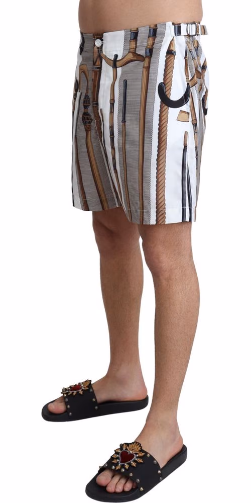 Dolce & Gabbana White Walking Stick Beachwear Shorts Swimshorts