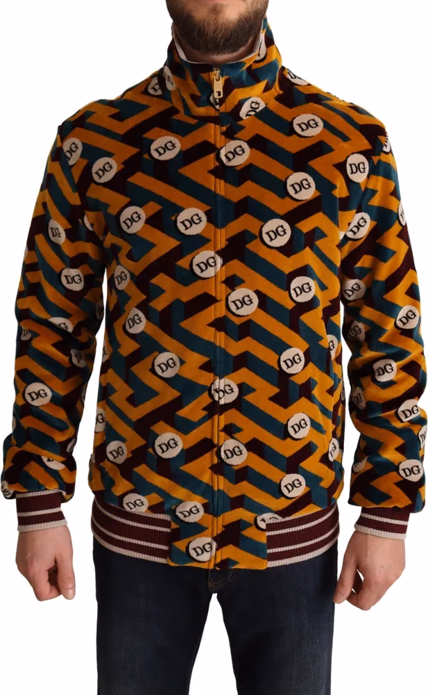 Dolce & Gabbana Multicolor Velvet DG Logo Mens Sweater Jacket