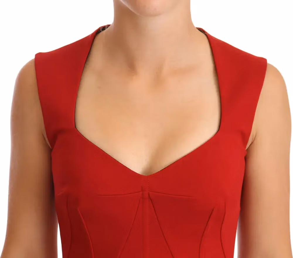 Dolce & Gabbana Red Sweetheart Sleeveless Midi Stretch Dress