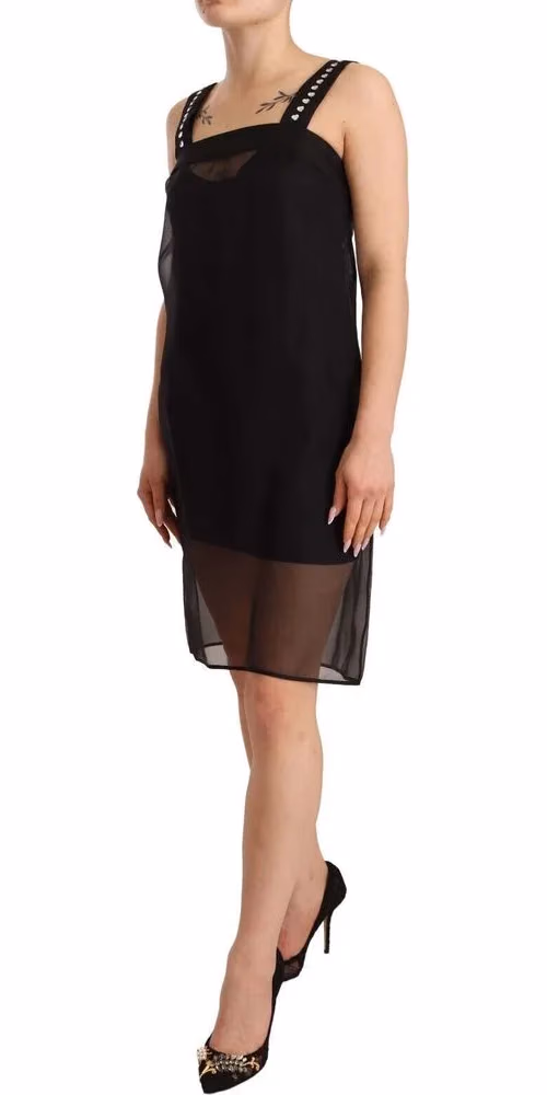 Dolce & Gabbana Black Silk Stretch Crystal Sheath Mini Dress
