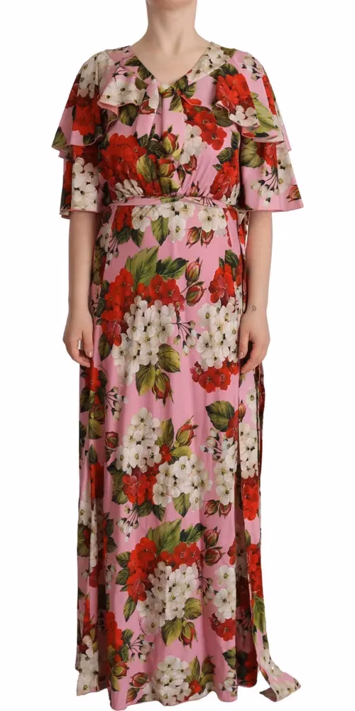 Dolce & Gabbana Pink Floral Silk Stretch Gown Maxi Dress
