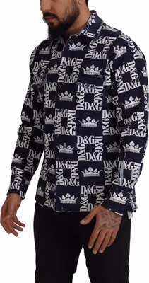 Blue Denim Stretch DG Crown Logo Casual Shirt
