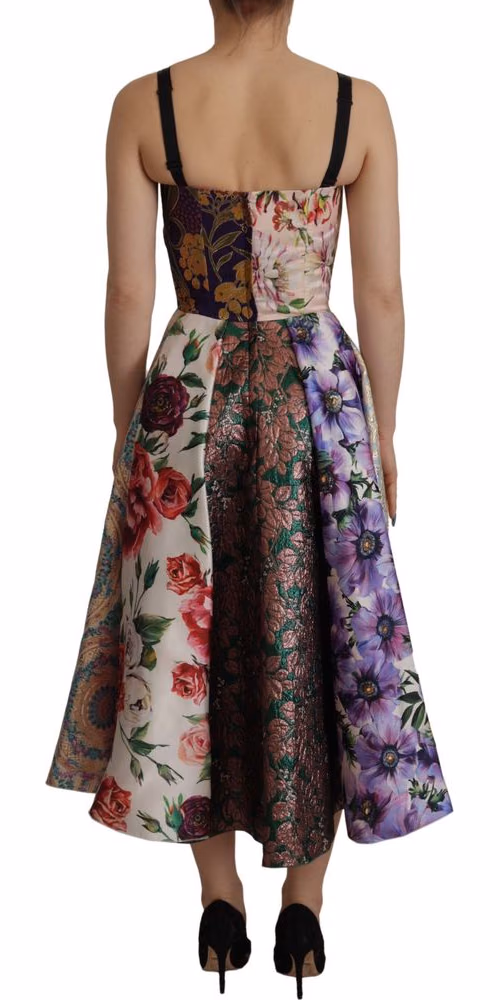 Dolce & Gabbana Dress Midi Patchwork Floral Jaquard Silk