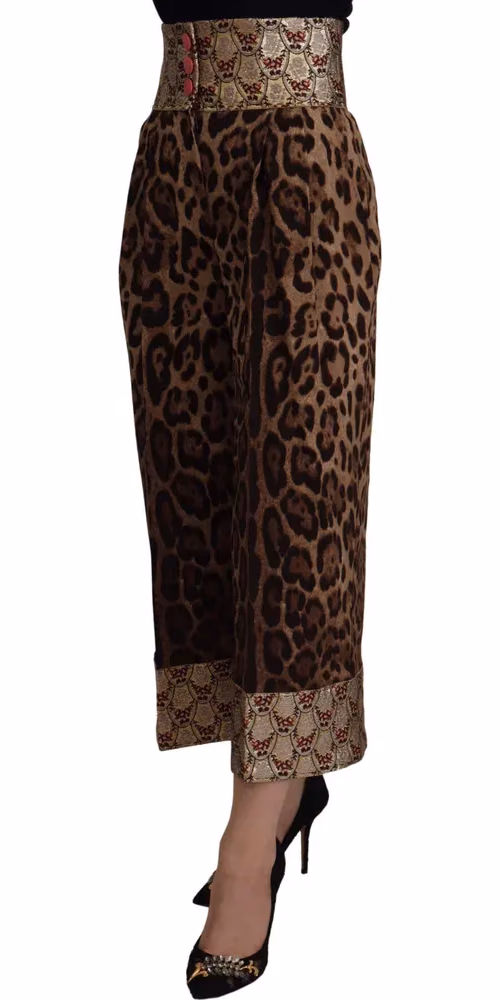 Dolce & Gabbana Brown Leopard Gold Jacquard High Waist Pants