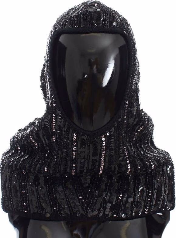Dolce & Gabbana Black Knitted Sequin Hood Scarf Hat