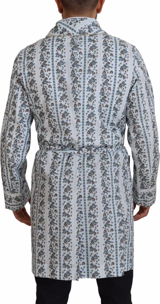 Dolce & Gabbana Blue Floral Cotton Robe Coat Jacket