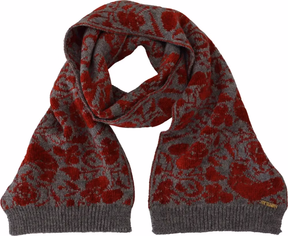 GF Ferre Red Grey Knitted Wrap Warmer Womens Shawl Scarf