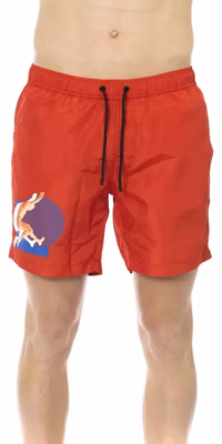 Red Polyester Men Swim Short