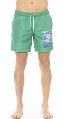 Green Polyester Men Swim Short