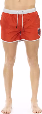 Red Polyester Men Swim Short