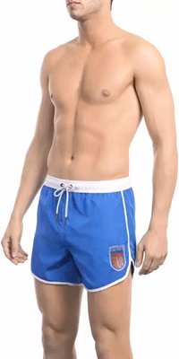 Blue Polyester Men Swim Short