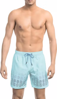 Light Blue Polyester Men Swim Short