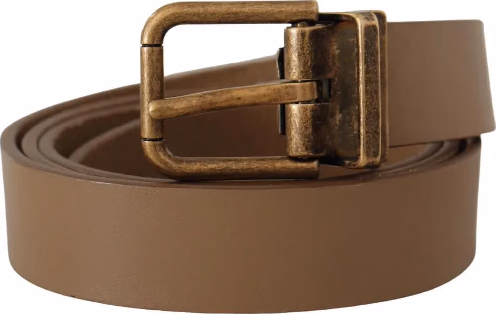 Dolce & Gabbana Brown Solid Leather Brass Buckle Classic Belt