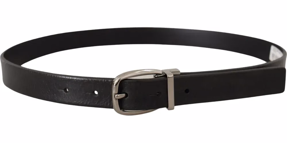 Dolce & Gabbana Black Leather Silver Chrome Metal Logo Buckle Belt
