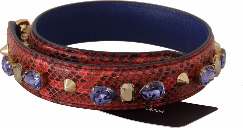 Dolce & Gabbana Red Exotic Leather Crystals Bag Shoulder Strap
