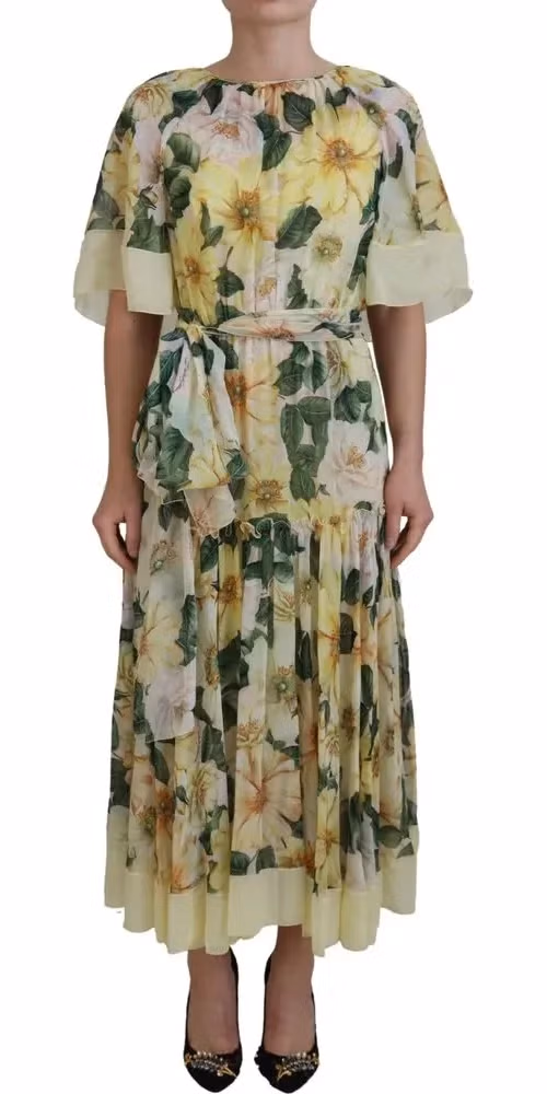 Dolce & Gabbana Multicolor Silk Floral Print Long Maxi Dress