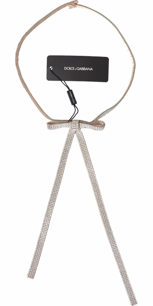 Dolce & Gabbana Beige Silk Clear Crystal Bow Waist Belt