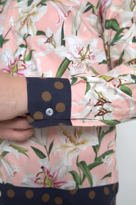 Cotton Polka Dot Lily Print Collared Shirt