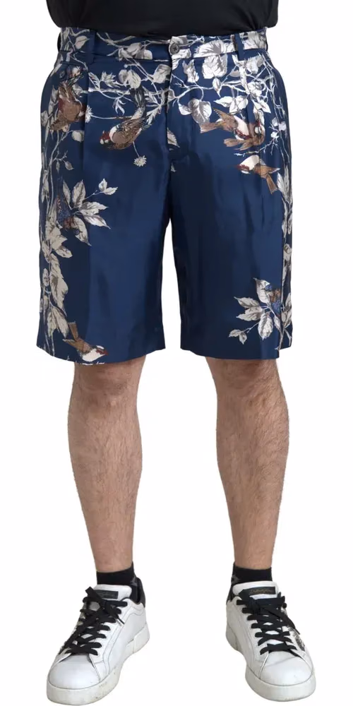Dolce & Gabbana Blue Floral Print Silk Men Bermuda Shorts