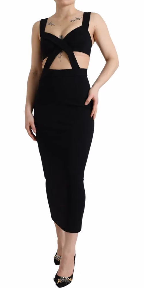 Dolce & Gabbana Black Cut Out Sleeveless Bodycon Midi Dress
