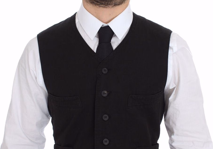 Dolce & Gabbana Black Flax Cotton Dress Vest Blazer