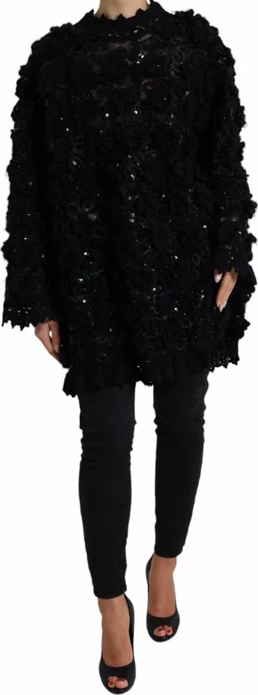 Dolce & Gabbana Black Sequined Embellished Pullover Sweater