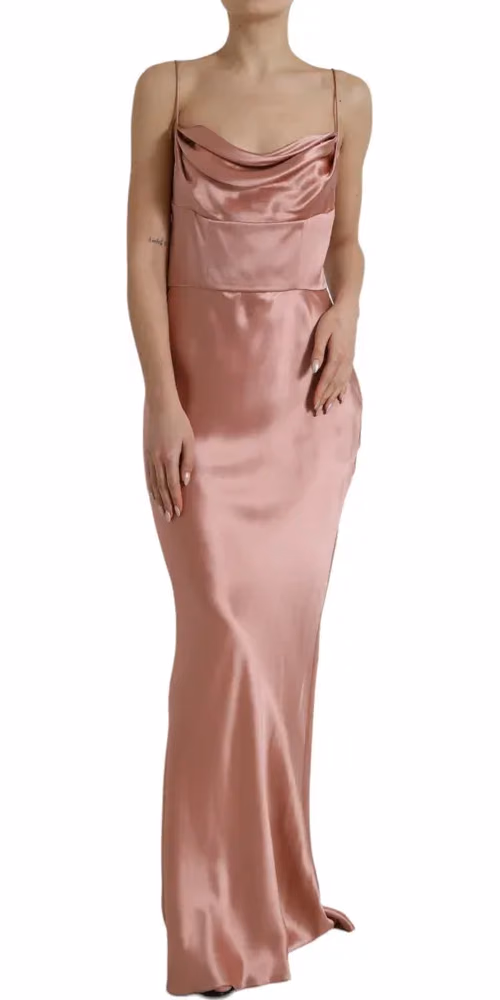 Dolce & Gabbana Pink Silk Spaghetti Straps Long Gown Dress