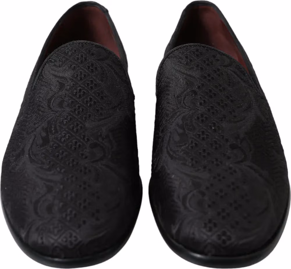 Dolce & Gabbana Black Brocade Men Slip On Loafer Dress Shoes