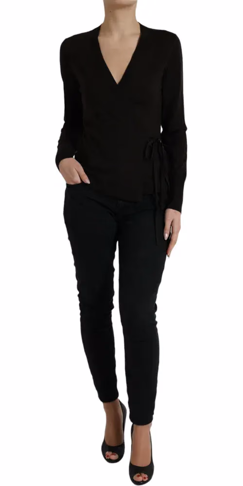 Dolce & Gabbana Black Wool V-neck Crossed Cardigan Sweater