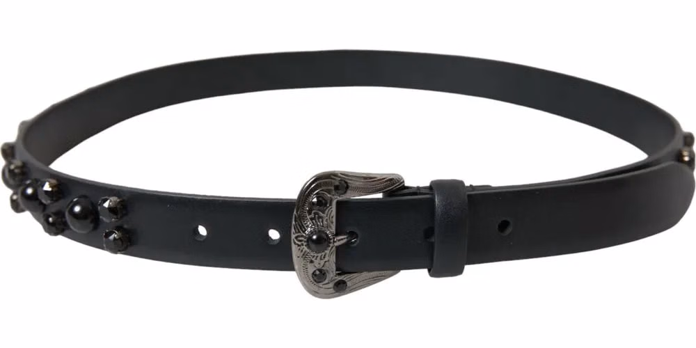 Dolce & Gabbana Black Embellished Leather Engraved Buckle Belt