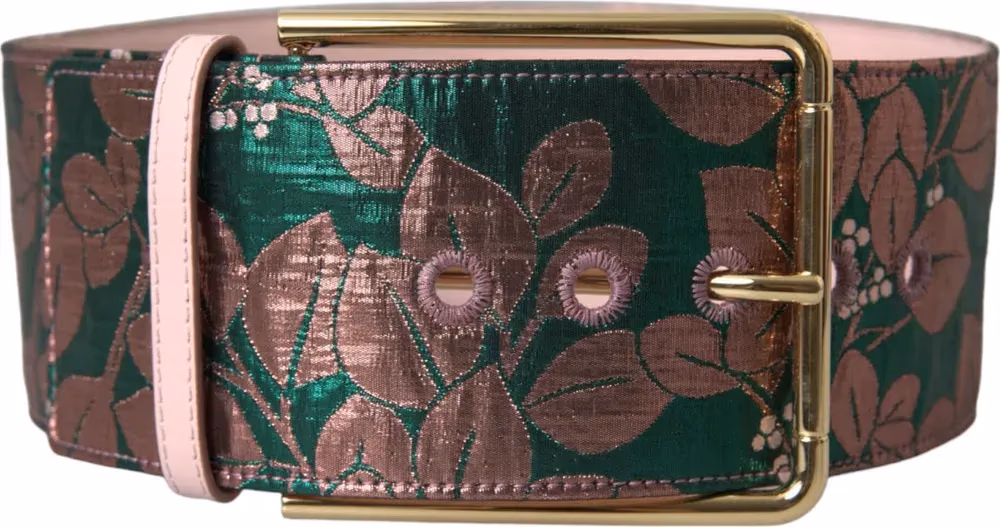 Dolce & Gabbana Multicolor Floral Jacquard Lurex Gold Buckle Belt