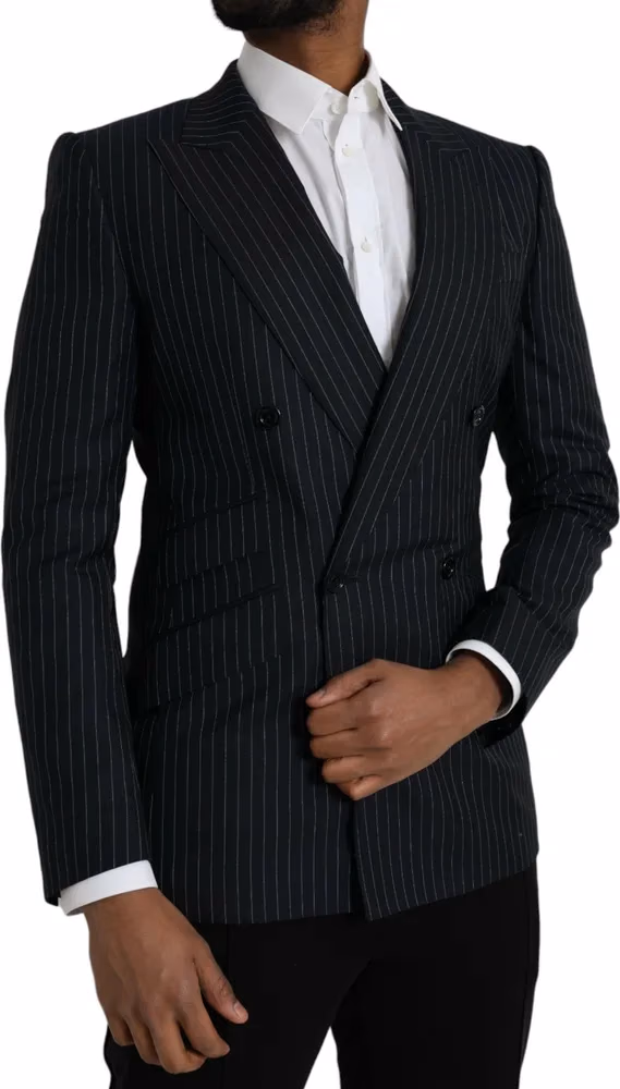 Dolce & Gabbana Dark Gray Stripe SICILIA Double Breasted Coat Blazer