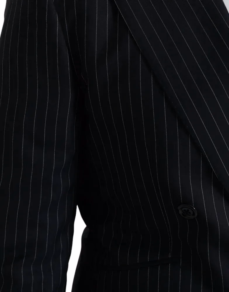 Dolce & Gabbana Dark Gray Stripe SICILIA Double Breasted Coat Blazer