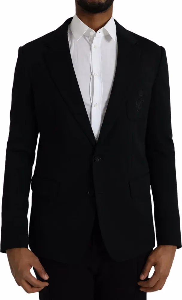 Dolce & Gabbana Black Wool Notch Single Breasted Coat Blazer