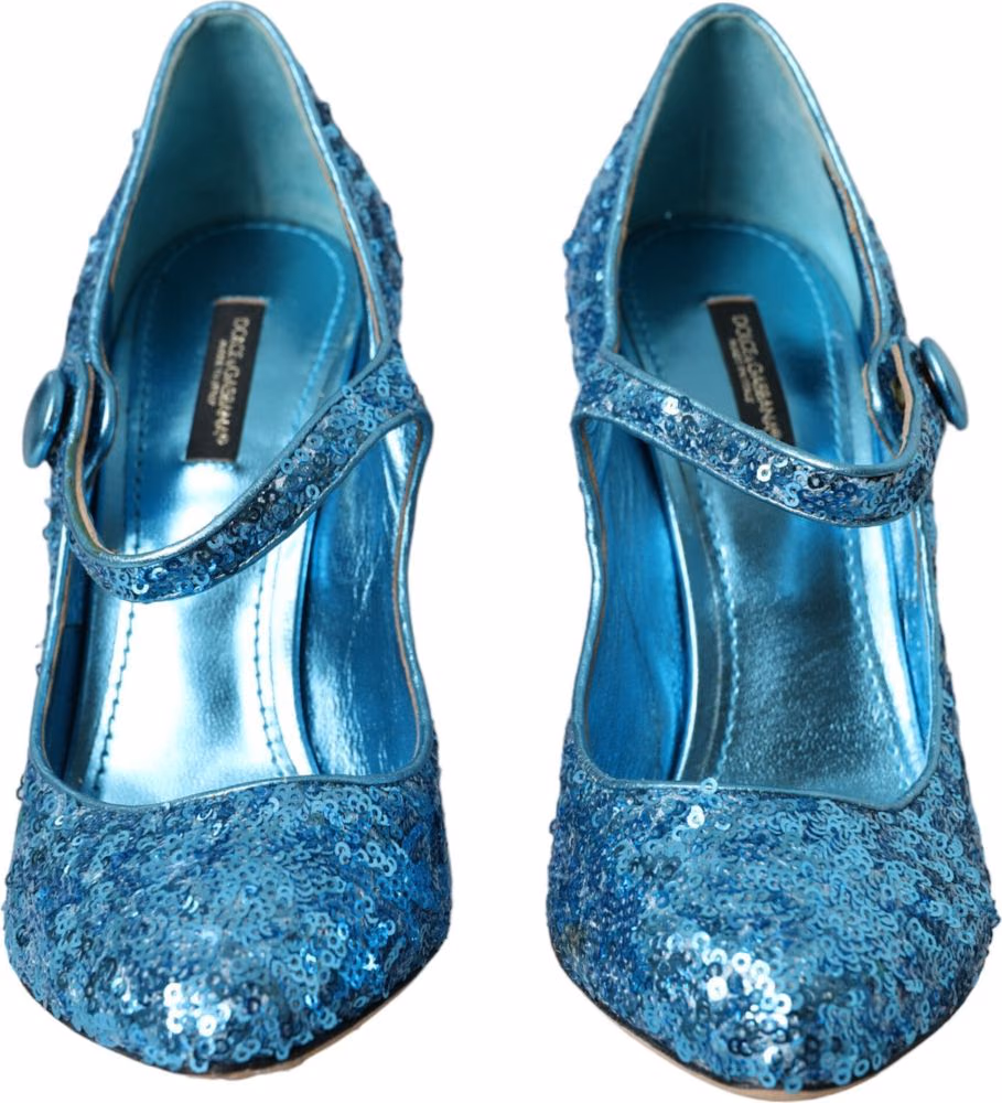 Dolce & Gabbana Blue Sequin Mary Jane Pumps High Heels Shoes