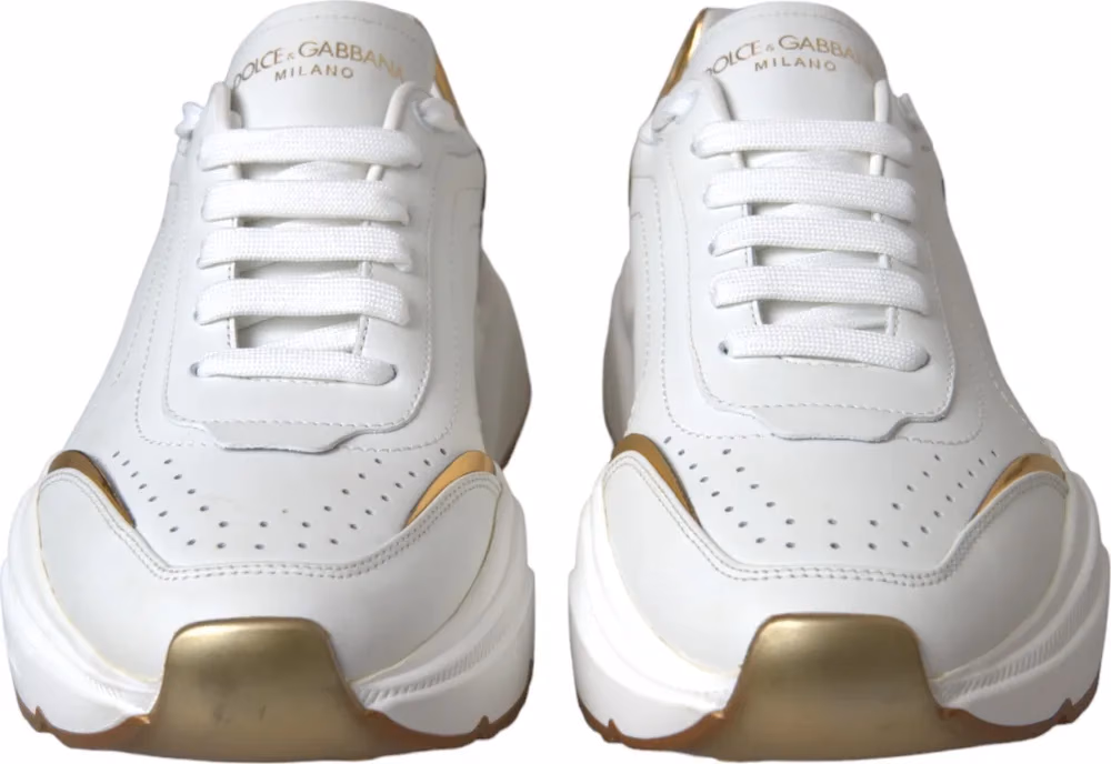 Dolce & Gabbana White Gold DAYMASTER Leather Sneakers Shoes