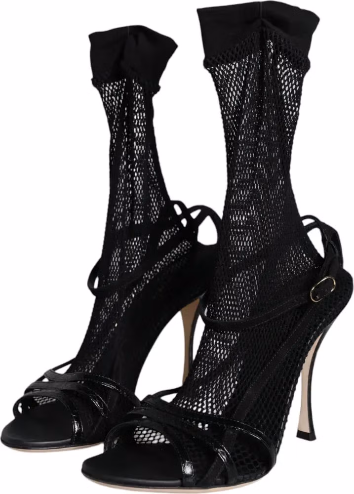 Dolce & Gabbana Black Mesh Stiletto Heels Sandals Shoes