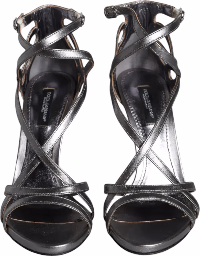 Dolce & Gabbana Silver Keira Leather Heels Sandals Shoes