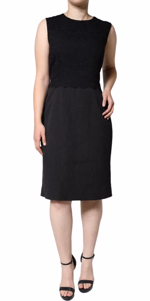 Dolce & Gabbana Black Cotton Sheath Knee Length Dress