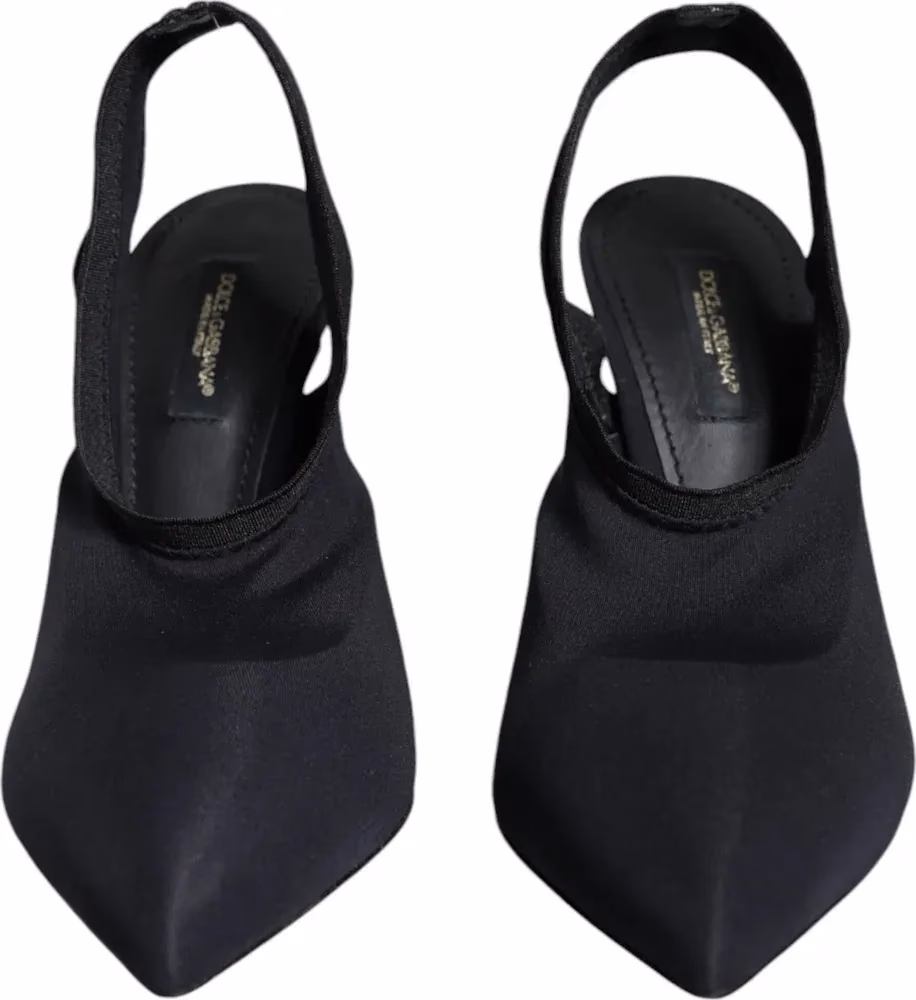 Dolce & Gabbana Black Jersey Stretch Heels Slingback Shoes