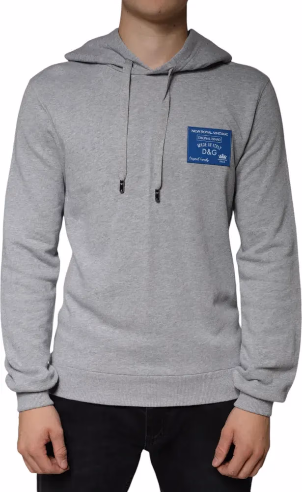 Dolce & Gabbana Gray Cotton Logo Hooded Sweatshirt Sweater