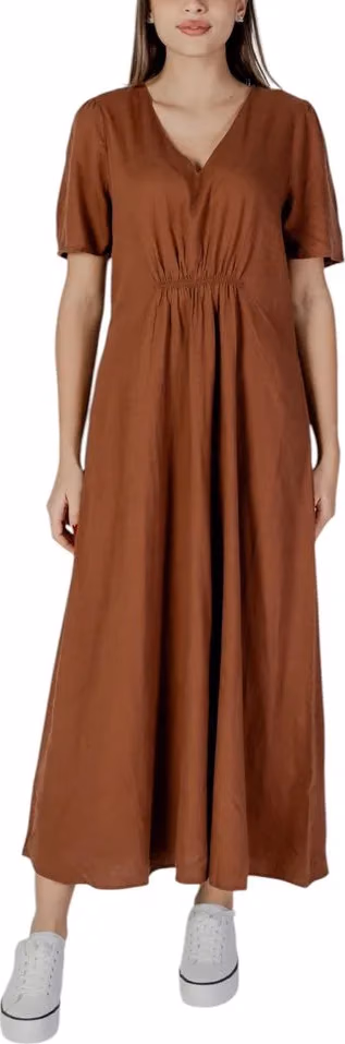 B.Young Brown Linen Long Dress