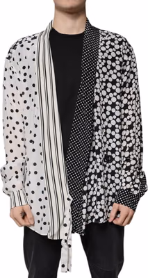 Black White Polka Dots Silk Men Casual Shirt