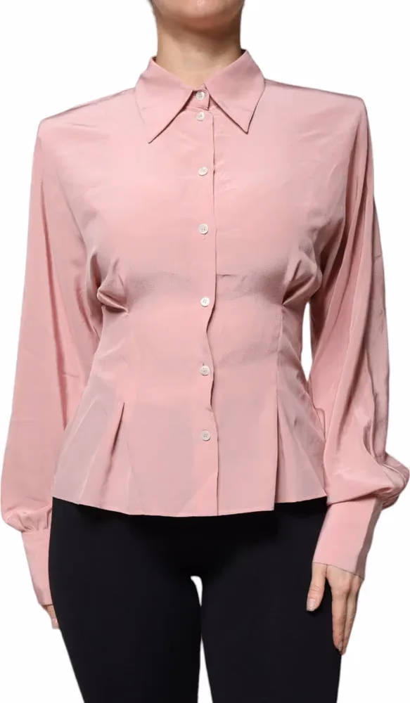 Dolce & Gabbana Pink Cotton Long Sleeves Collared Blouse Top