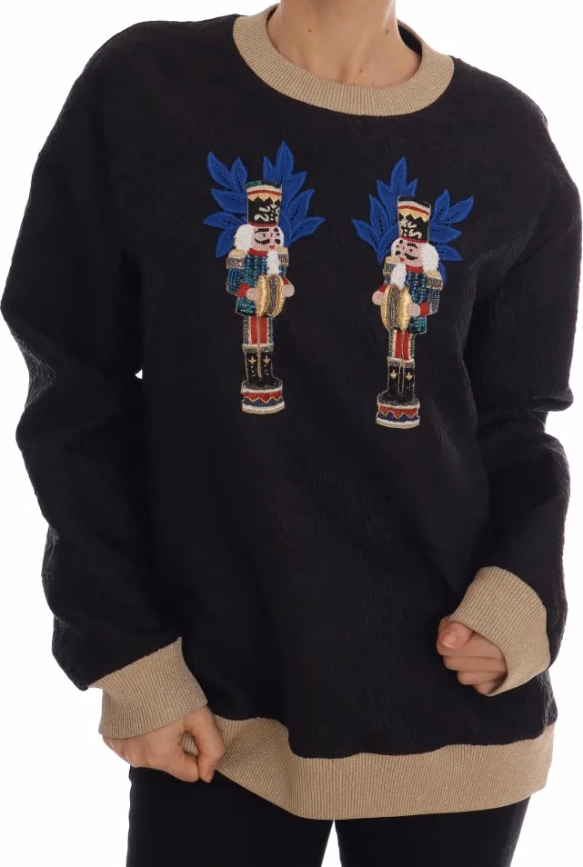 Dolce & Gabbana Black Fairy Tale Brocade Zipper Sweater
