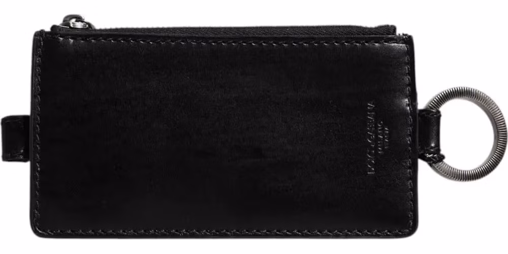 Dolce & Gabbana Black Horse Leather Lanyard Logo Card Holder Wallet